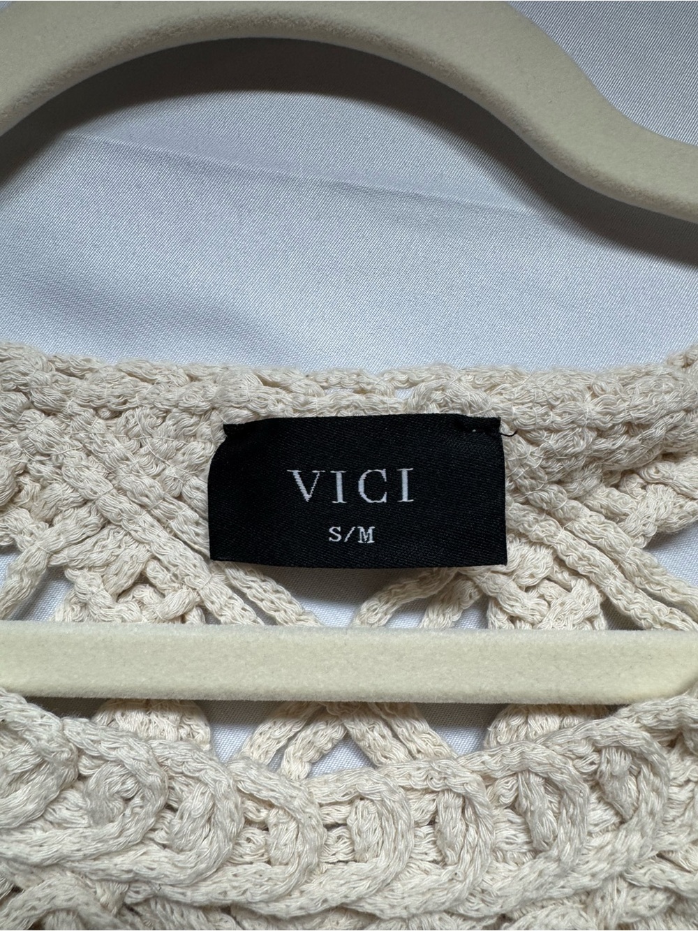 VICI Cream Macramé Crochet Crop Tank Top Size S/M Fringe Western Boho Indie Knit - Picture 5 of 9